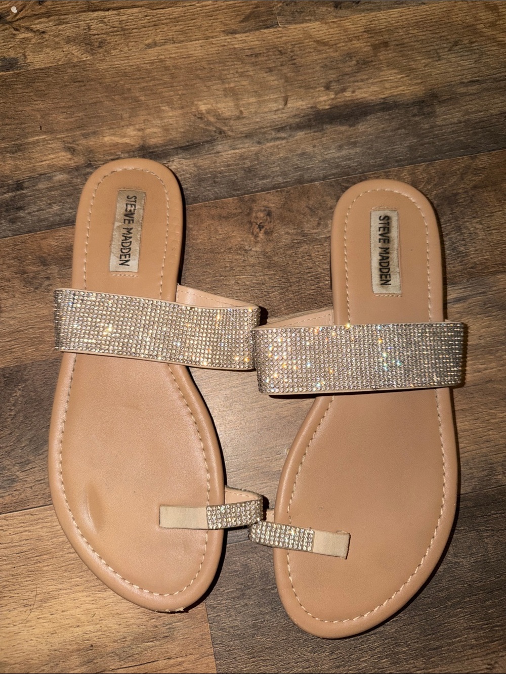 Steve Madden Nude Crystal Strap Slide Sandals